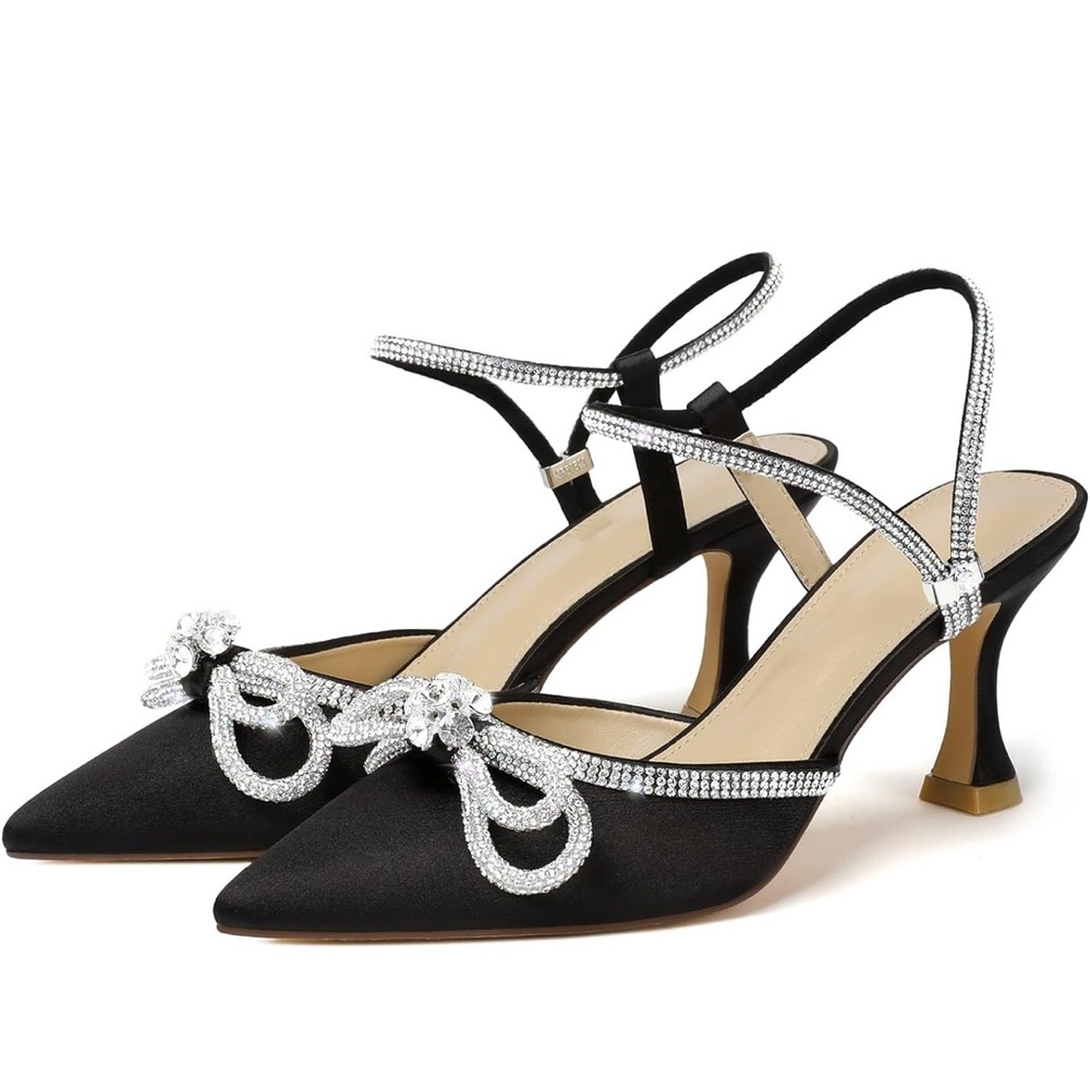 Sparkle Bow Pointed Toe Heels SZ 8